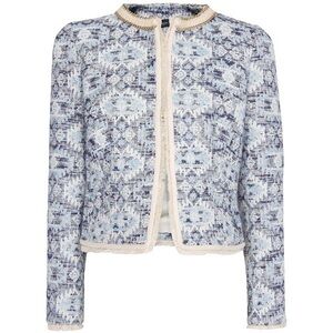 Mango Azure Ethnic Fabric Jacket​ as seen on Queen Letizia.